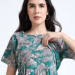 Green Floral Zipless Maternity Feeding Dress – Comfort & Style for Moms