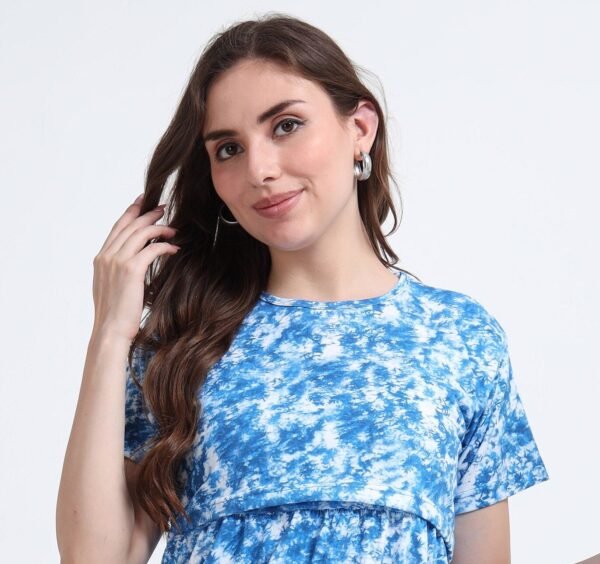 Blue Tie-Dye Print Comfortable Nursing Nightwear