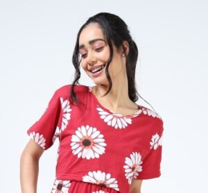 BARBET Women’s Maternity & Feeding Maxi Dress – Red Floral Print