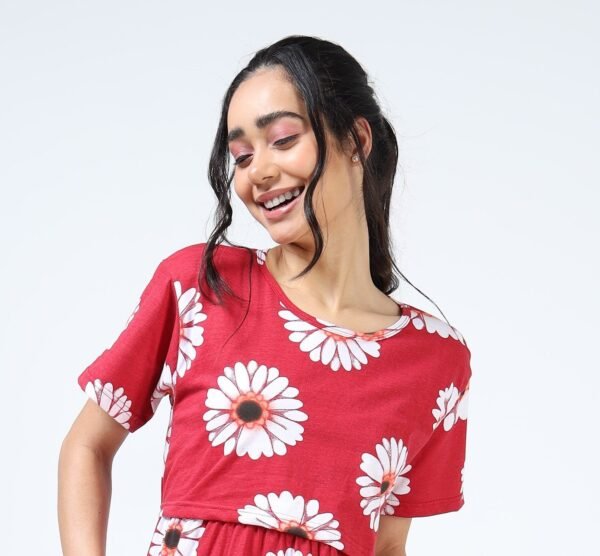 BARBET Women’s Maternity & Feeding Maxi Dress – Red Floral Print