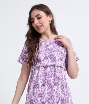 Purple Tie-Dye Maternity & Nursing Maxi Dress for Women