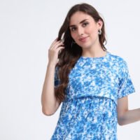 Blue Tie-Dye Print Comfortable Nursing Nightwear