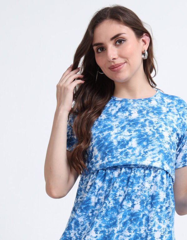 Blue Tie-Dye Print Comfortable Nursing Nightwear