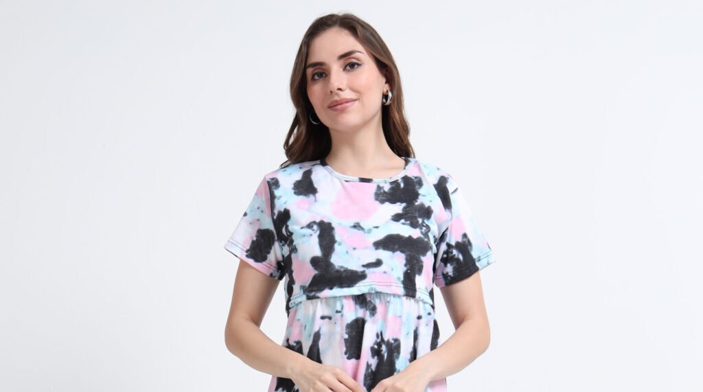 Soft Printed Nursing Nighty with Easy Feeding Access
