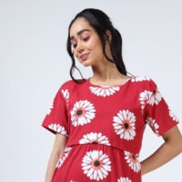 BARBET Women’s Maternity & Feeding Maxi Dress – Red Floral Print