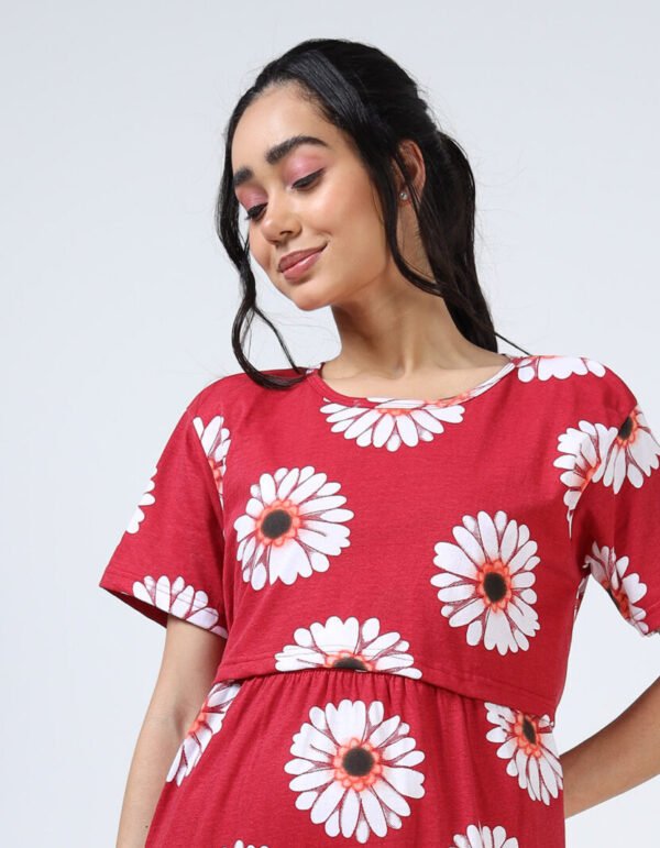 BARBET Women’s Maternity & Feeding Maxi Dress – Red Floral Print