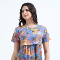BARBET Women’s Maternity & Feeding Maxi Dress – Multicolor Floral Print