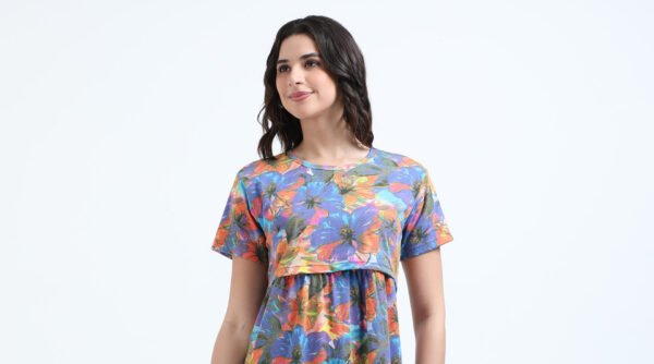 BARBET Women’s Maternity & Feeding Maxi Dress – Multicolor Floral Print