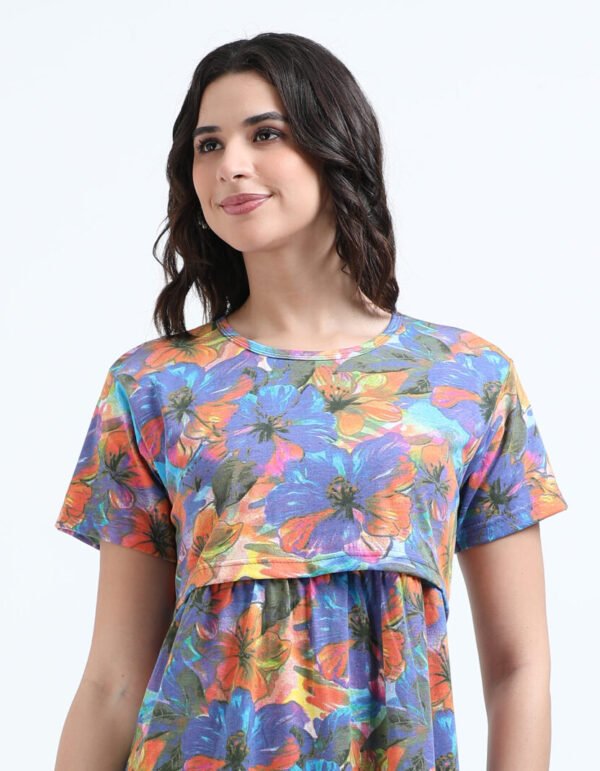 BARBET Women’s Maternity & Feeding Maxi Dress – Multicolor Floral Print