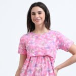 Soft Cotton Feeding Night Dress, Butterfly Print, Comfortable Nursing Nightwear