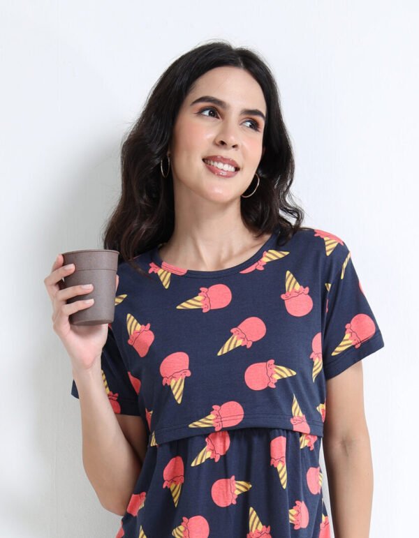 ICN Ice Cream Print Zipless Maternity & Feeding Dress for Women