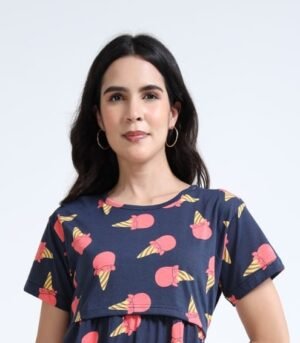 Ice Cream Print Zipless Maternity & Feeding Dress for Women