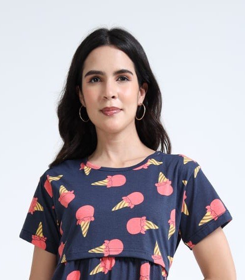 Ice Cream Print Zipless Maternity & Feeding Dress for Women
