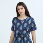 BARBET Women’s Maternity & Feeding Maxi Dress – Peacock Print Nursing Dress-PC