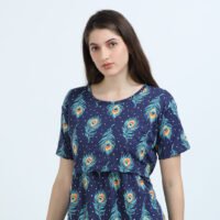 BARBET Women’s Maternity & Feeding Maxi Dress – Peacock Print Nursing Dress-PC