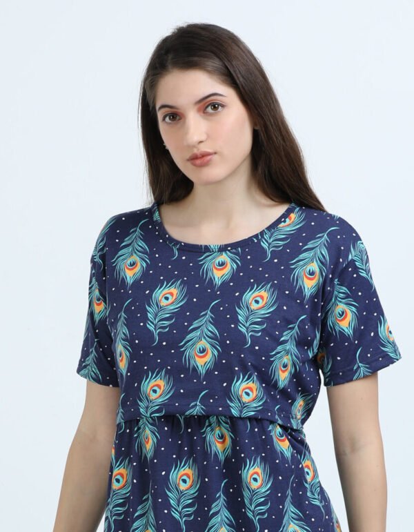 BARBET Women’s Maternity & Feeding Maxi Dress – Peacock Print Nursing Dress