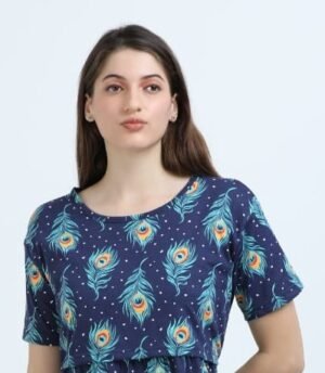 BARBET Women’s Maternity & Feeding Maxi Dress – Peacock Print Nursing Dress
