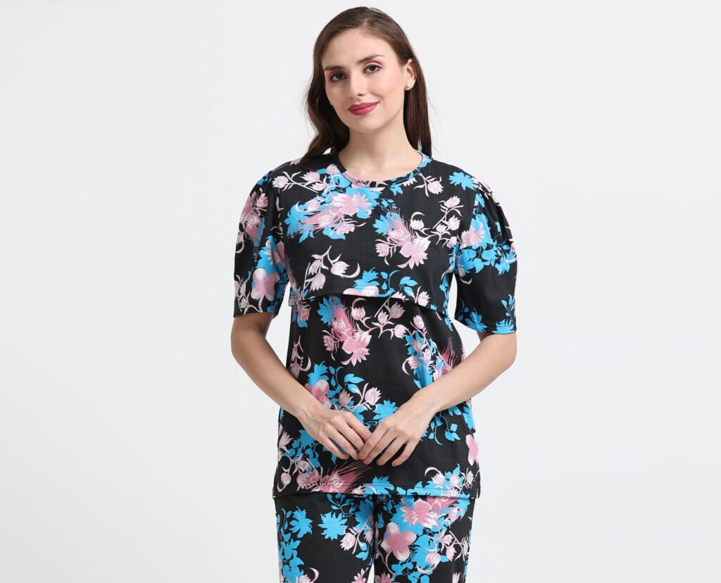 Zipless Maternity Feeding Night Dress Set