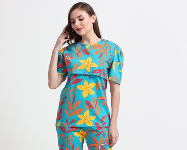 Women Printed Nursing Night Suit for Feeding Mothers