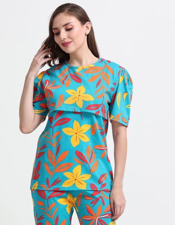 Women Printed Nursing Night Suit for Feeding Mothers