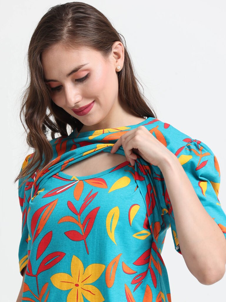 Women Printed Nursing Night Suit for Feeding Mothers