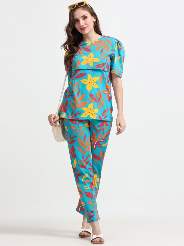 Women Printed Nursing Night Suit for Feeding Mothers