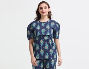 Women Cotton Maternity Feeding Night Suit Set