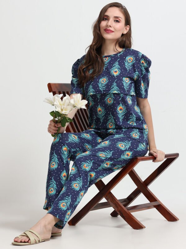 Women Cotton Maternity Feeding Night Suit Set