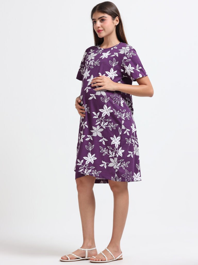 Women’s Floral Printed Cotton Blend Long T-Shirt Dress