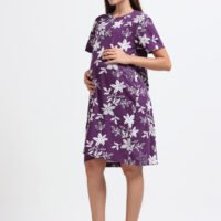 Women’s Floral Printed Cotton Blend Long T-Shirt Dress