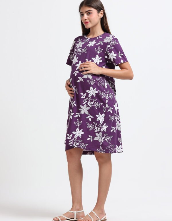 Women’s Floral Printed Cotton Blend Long T-Shirt Dress