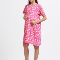 Women’s Pink Flamingo Printed Cotton Long T-Shirt Dress