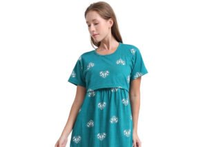 Teal Heart baby foot Print Zipless Feeding Maxi Top