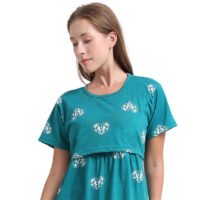 Teal Heart baby foot Print Zipless Feeding Maxi Top
