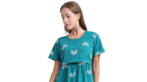 Teal Heart baby foot Print Zipless Feeding Maxi Top