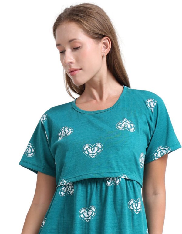 Teal Heart baby foot Print Zipless Feeding Maxi Top