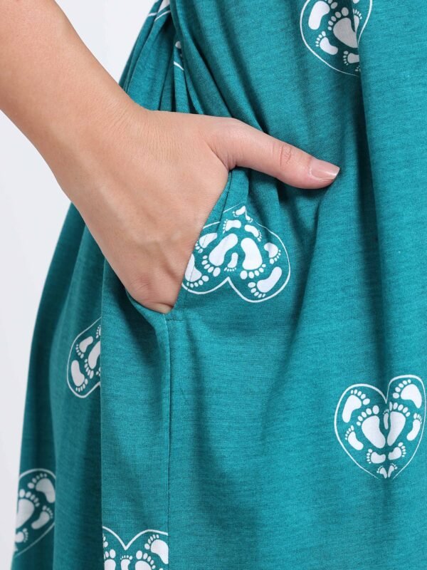 Teal Heart baby foot Print Zipless Feeding Maxi Top