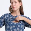Women’s Zipless Feeding Blue Leaf Print Nighty