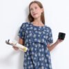 Women’s Zipless Feeding Blue Leaf Print Nighty