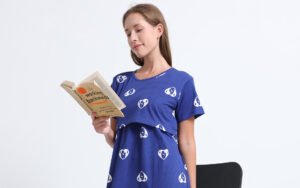 Royal Blue Heart Print Zipless Feeding Maxi Top