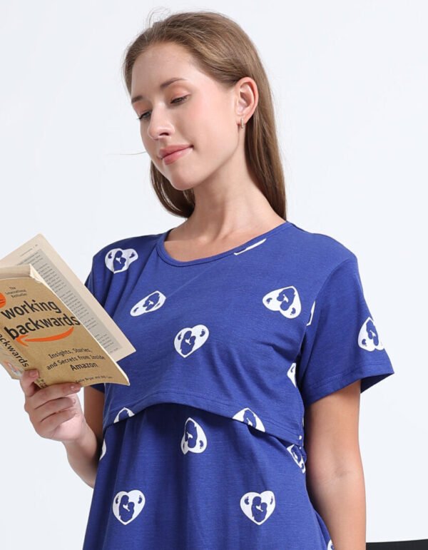 Royal Blue Heart Print Zipless Feeding Maxi Top