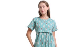 Women’s Zipless Feeding Maxi Dress Mint Green Printed Wear