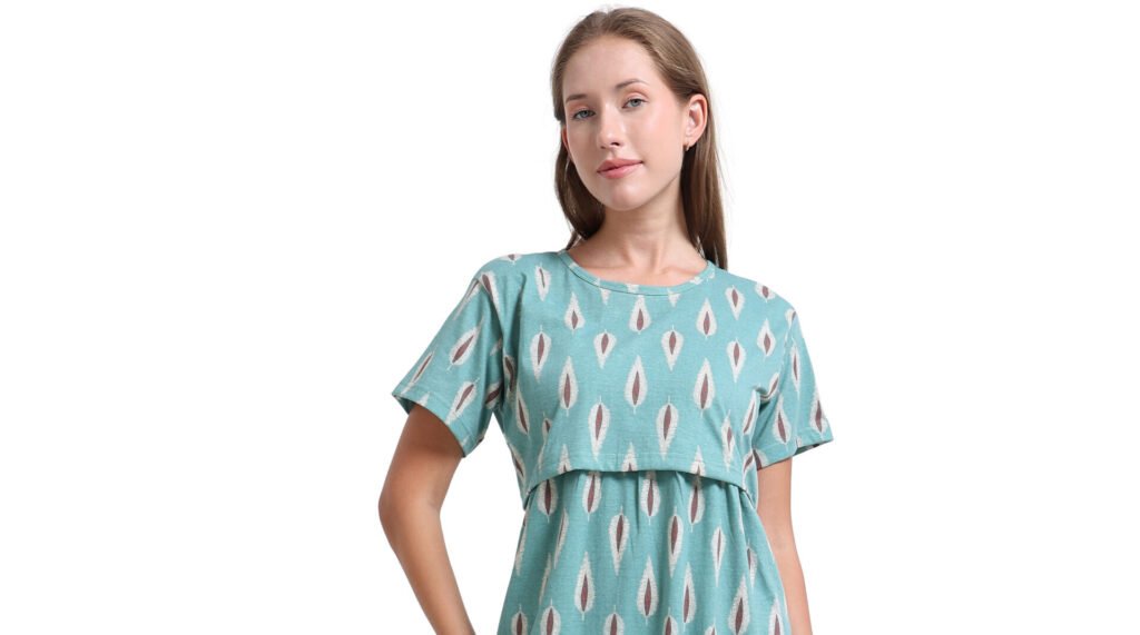Women’s Zipless Feeding Maxi Dress Mint Green Printed Wear