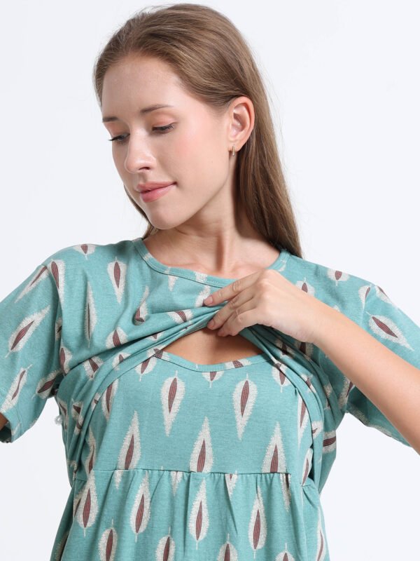 Women’s Zipless Feeding Maxi Dress Mint Green Printed Wear