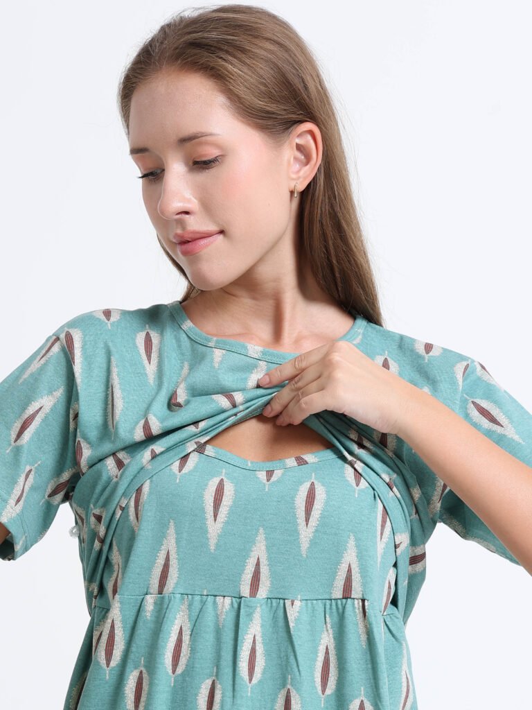 Women’s Zipless Feeding Maxi Dress Mint Green Printed Wear
