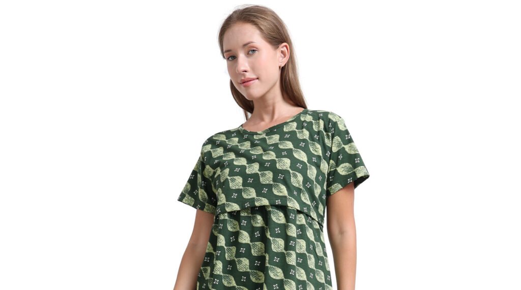 Elegant Green Printed Zipless Feeding Top