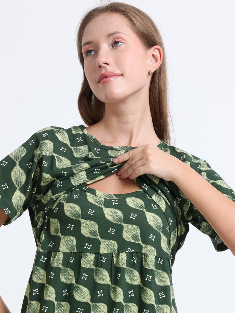 Elegant Green Printed Zipless Feeding Top