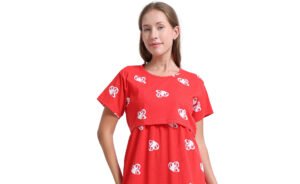 Women’s Zipless Feeding Red Heart Print Nighty