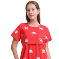 Women’s Zipless Feeding Red Heart Print Nighty