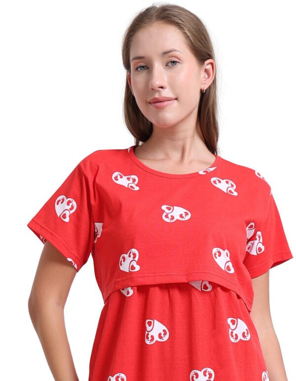 Women’s Zipless Feeding Red Heart Print Nighty